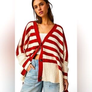 Free People Little Dipper Cardi striped cardigan oversized red and white